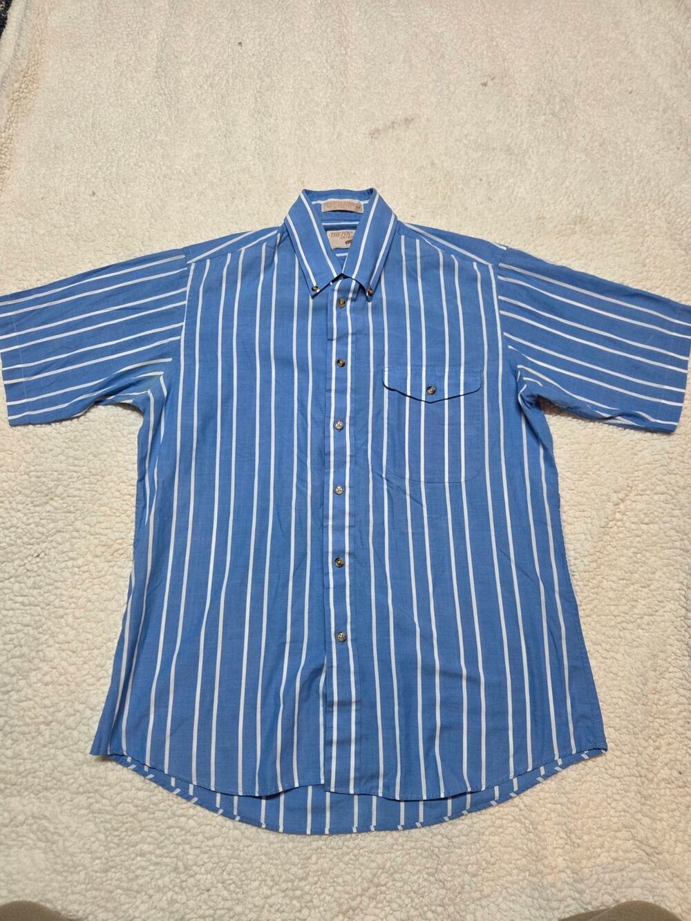 Classic Blue Vertical-Stripe Short-Sleeve Button-Down Shirt size m